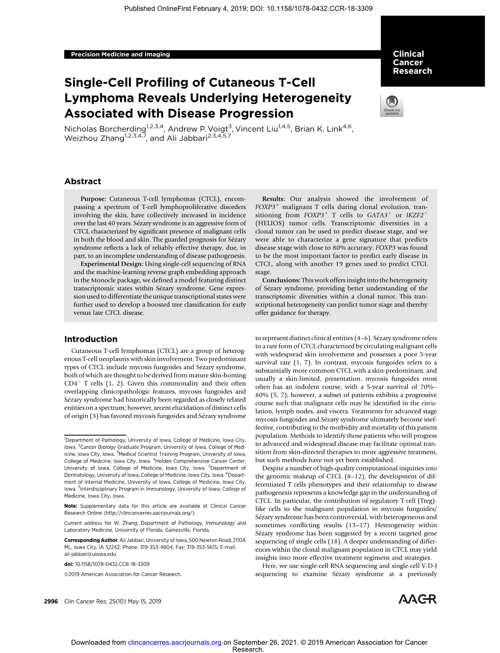 Single-Cell Profiling of Cutaneous T-Cell Lymphoma Reveals Underlying Heterogeneity Associated with Disease Progression