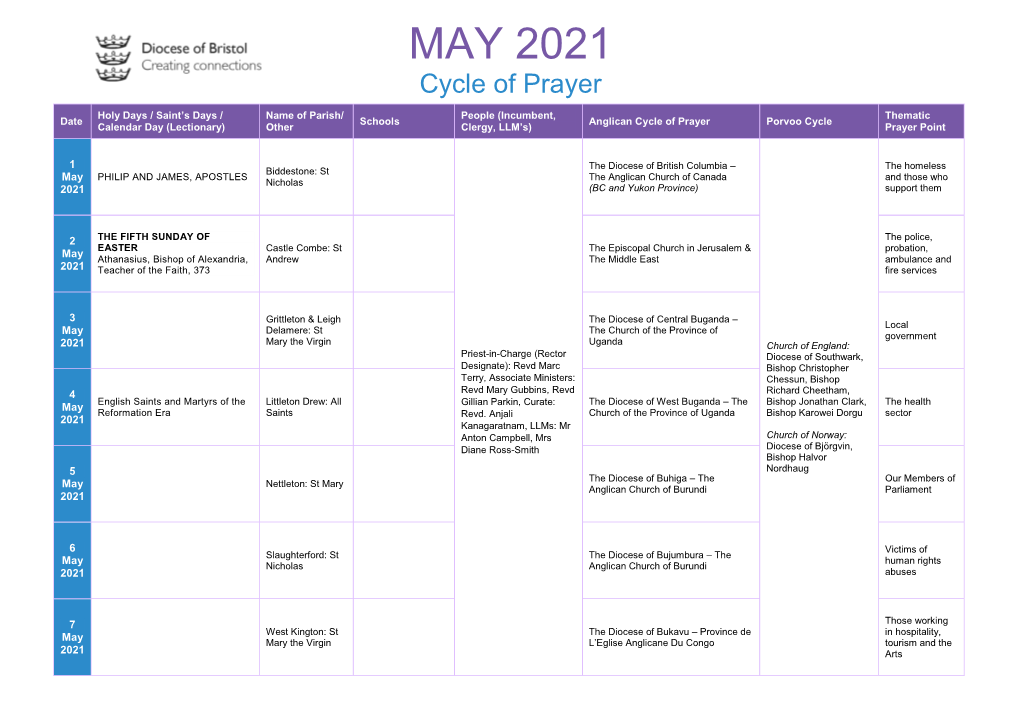 MAY 2021 Cycle of Prayer