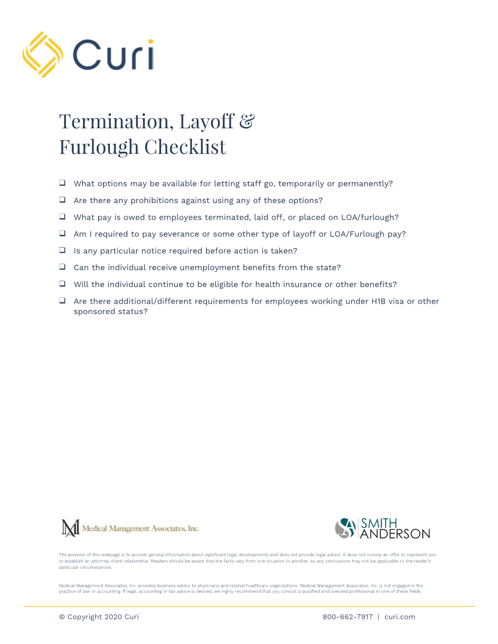 Termination, Layoff & Furlough Checklist