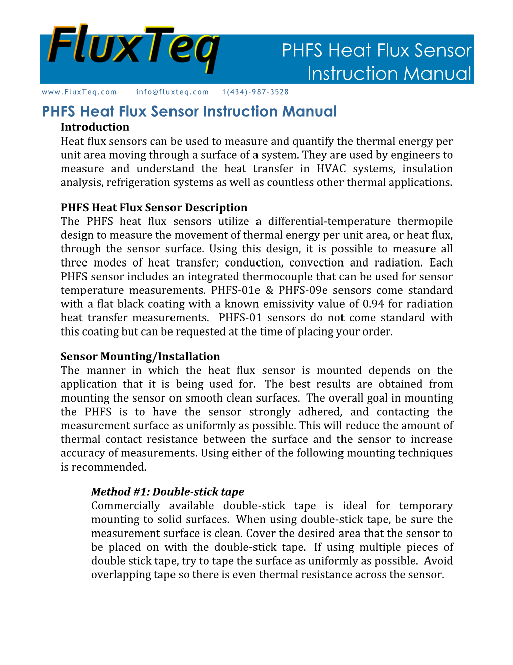 PHFS Heat Flux Sensor Instruction Manual