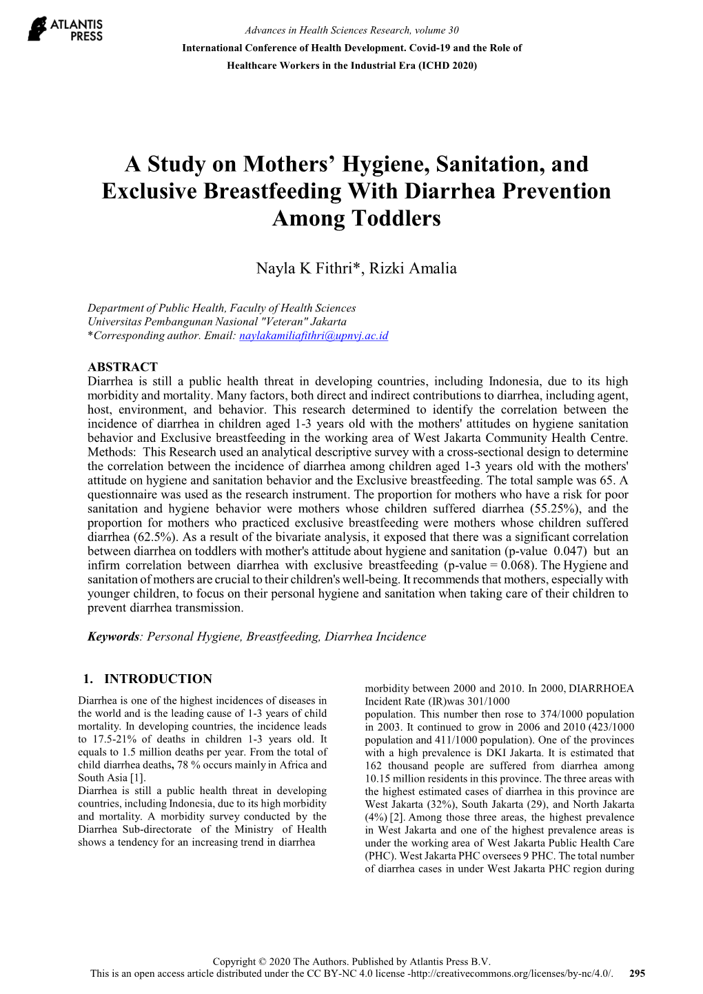 A Study on Mothers' Hygiene, Sanitation, and Exclusive Breastfeeding with Diarrhea Prevention Among Toddlers