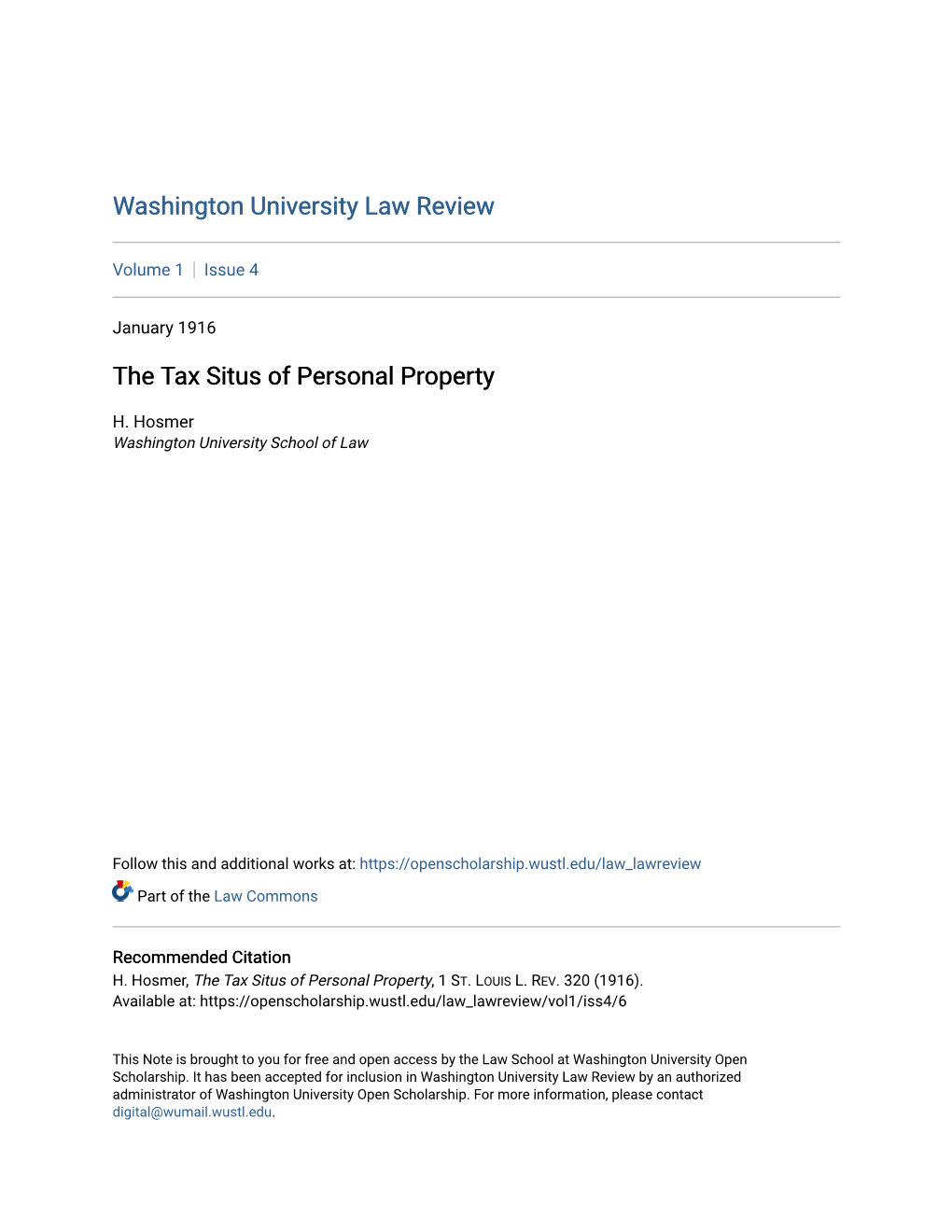 The Tax Situs of Personal Property