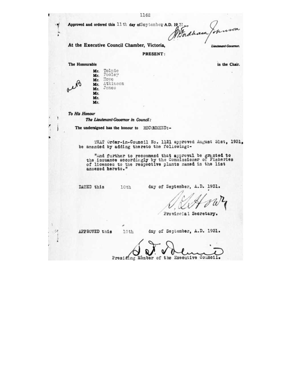 Order in Council 1162/1931