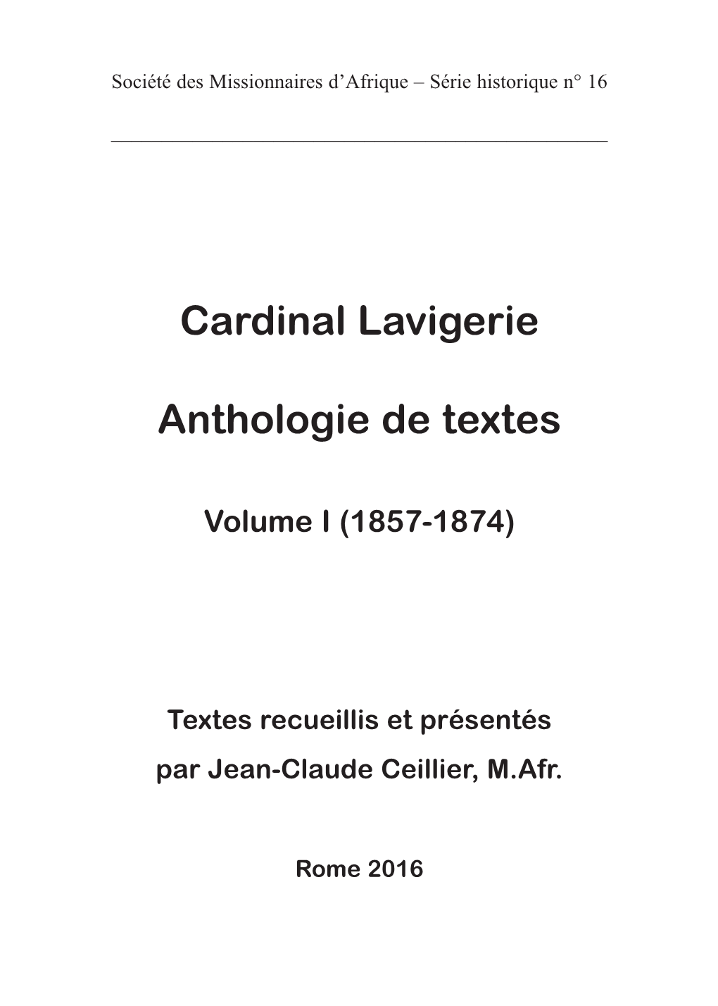 Cardinal Lavigerie Anthologie De Textes