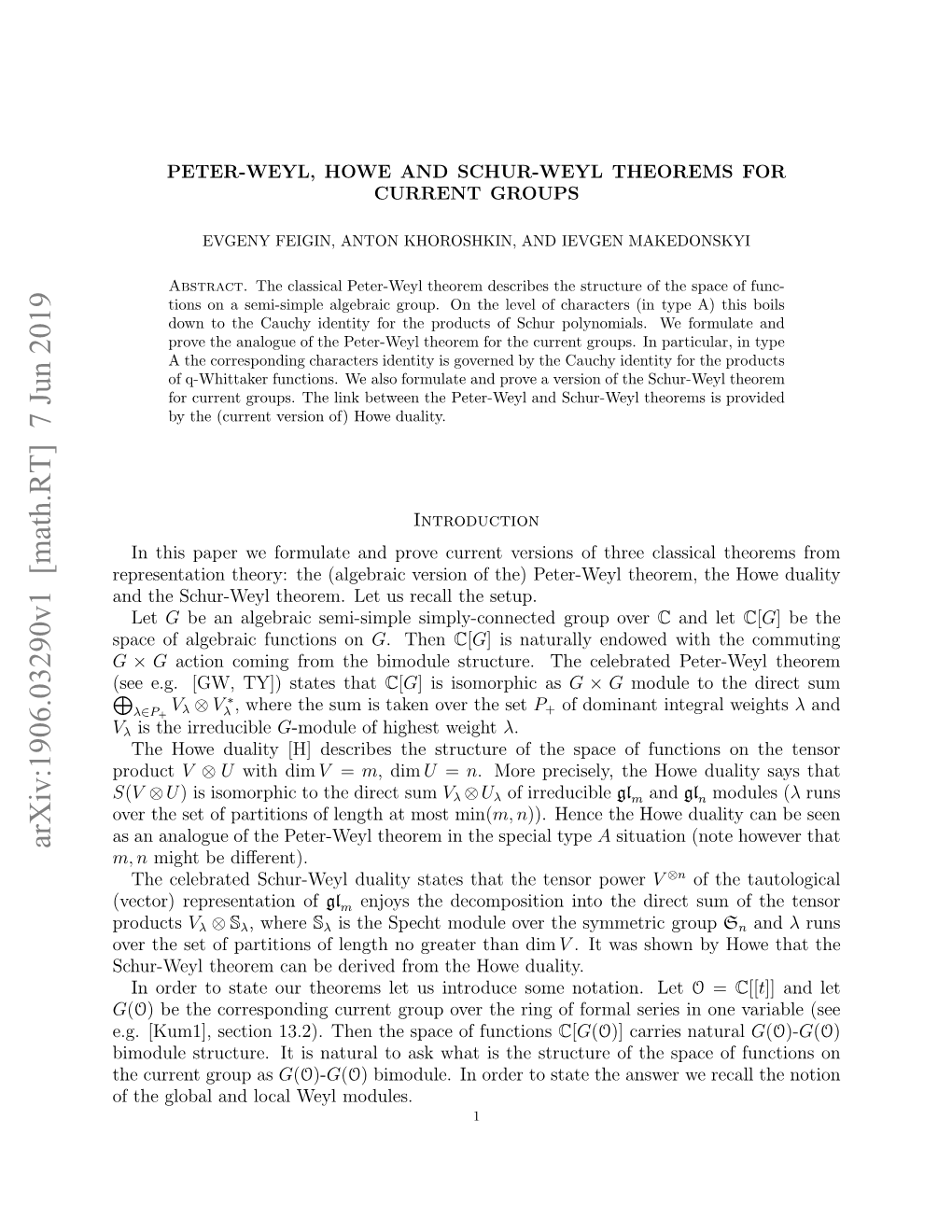 Arxiv:1906.03290V1 [Math.RT] 7 Jun 2019 N H Cu-Elterm E Srcl H Setup