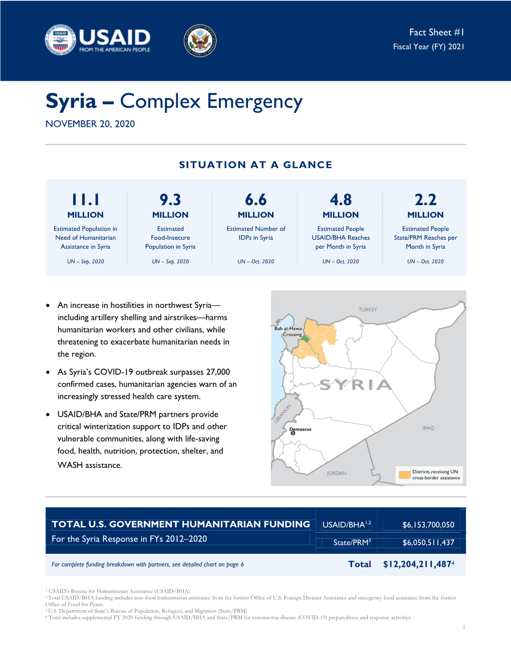 USG Syria Complex Emergency Fact Sheet #1