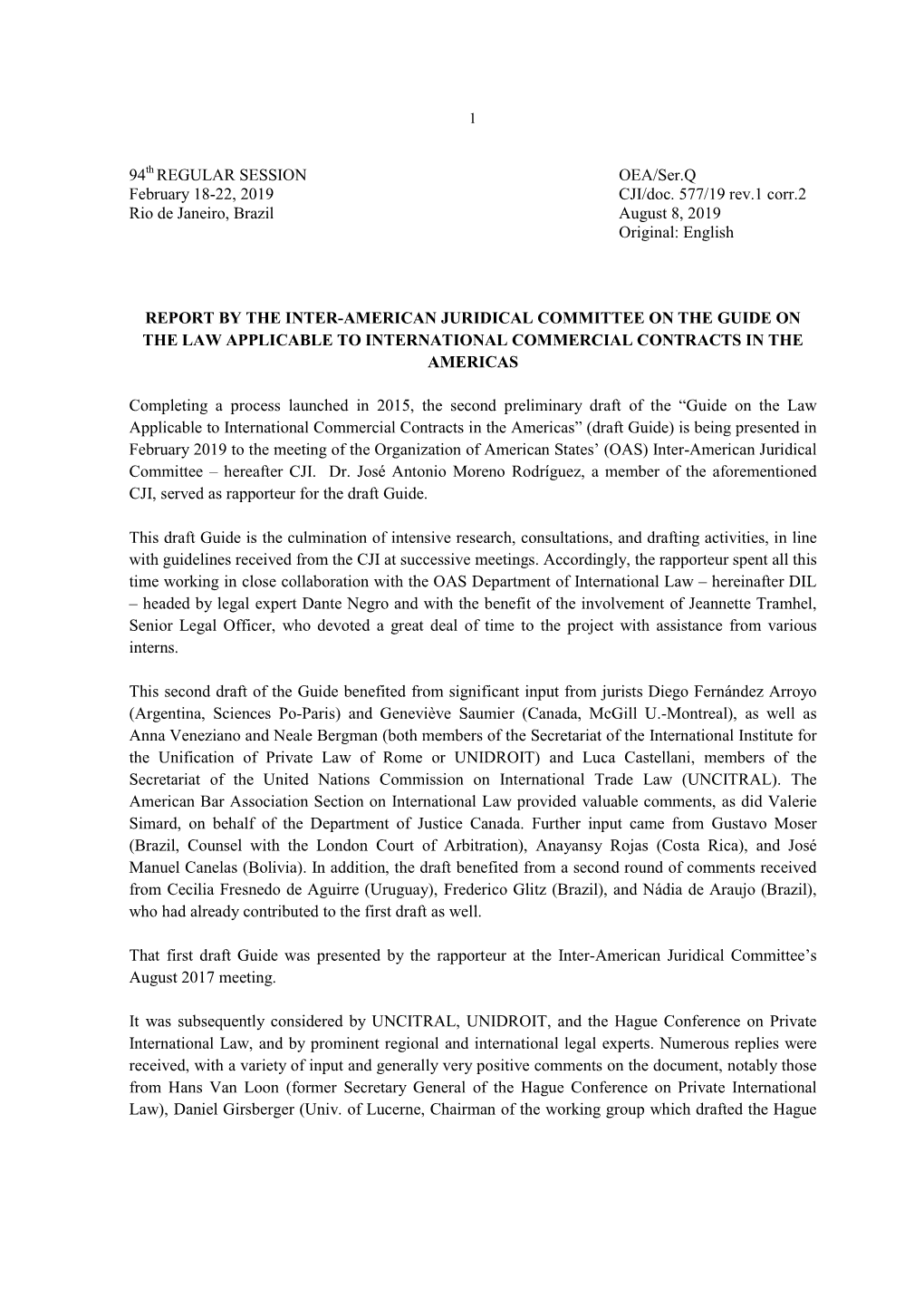 94Th REGULAR SESSION OEA/Ser.Q February 18-22, 2019 CJI/Doc. 577