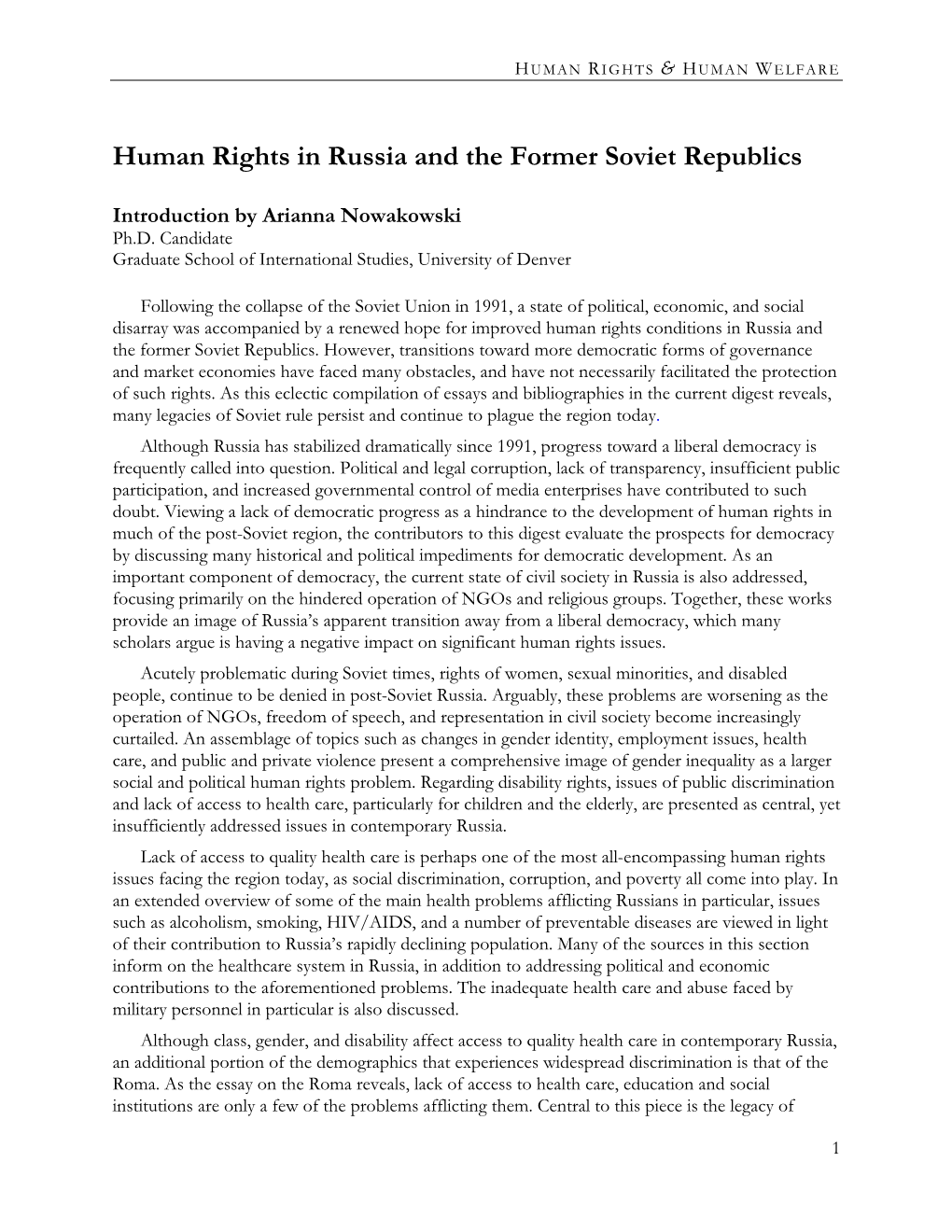 Human Rights in Russia and the Former Soviet Republics