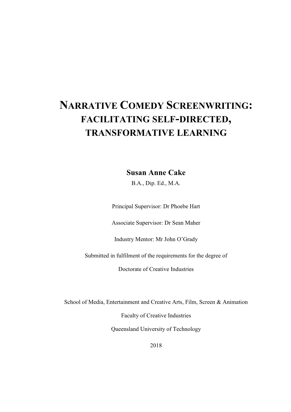 Narrative Comedy Screenwriting: Facilitating Self-Directed, Transformative Learning