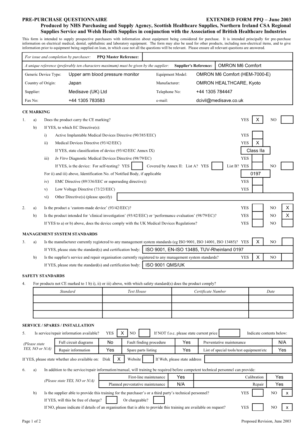 Pre-Purchase Questionnaire