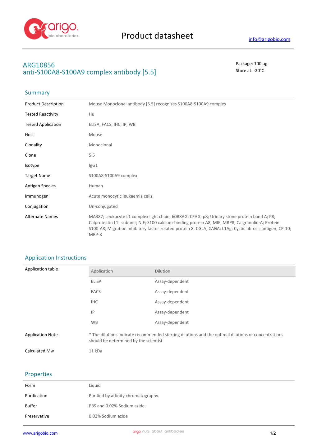 Anti-S100A8-S100A9 Complex Antibody [5.5] (ARG10856)