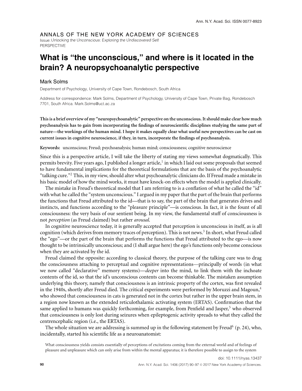 What Is “The Unconscious,” and Where Is It Located in the Brain? a Neuropsychoanalytic Perspective