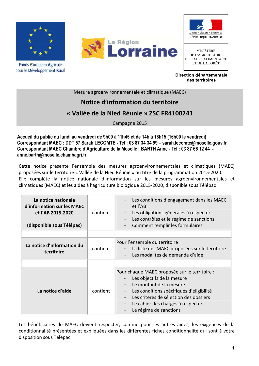 Notice D'information Du Territoire « Vallée De La Nied Réunie