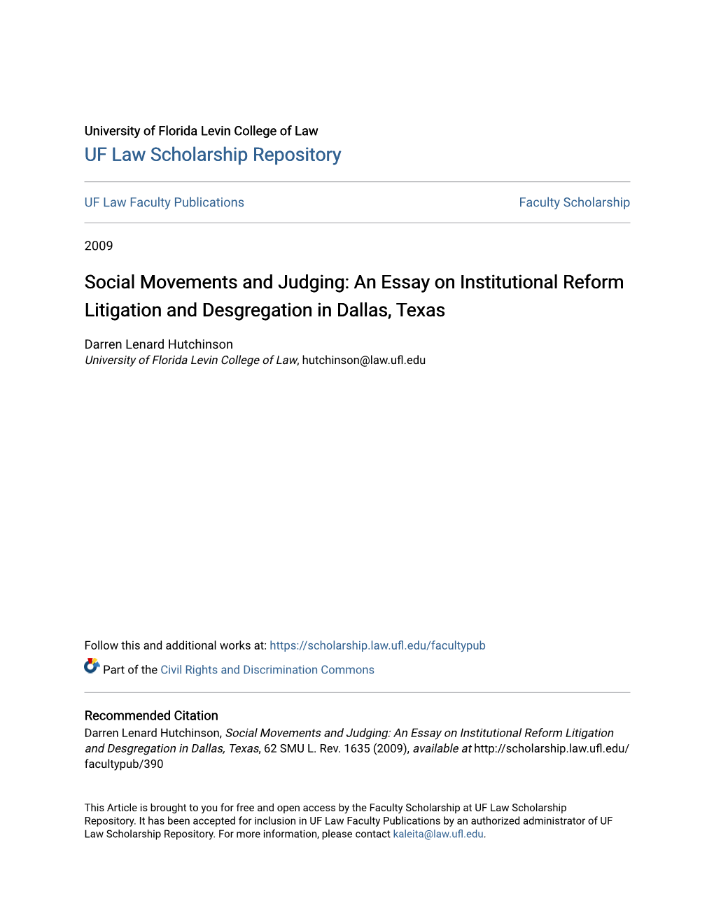 An Essay on Institutional Reform Litigation and Desgregation in Dallas, Texas