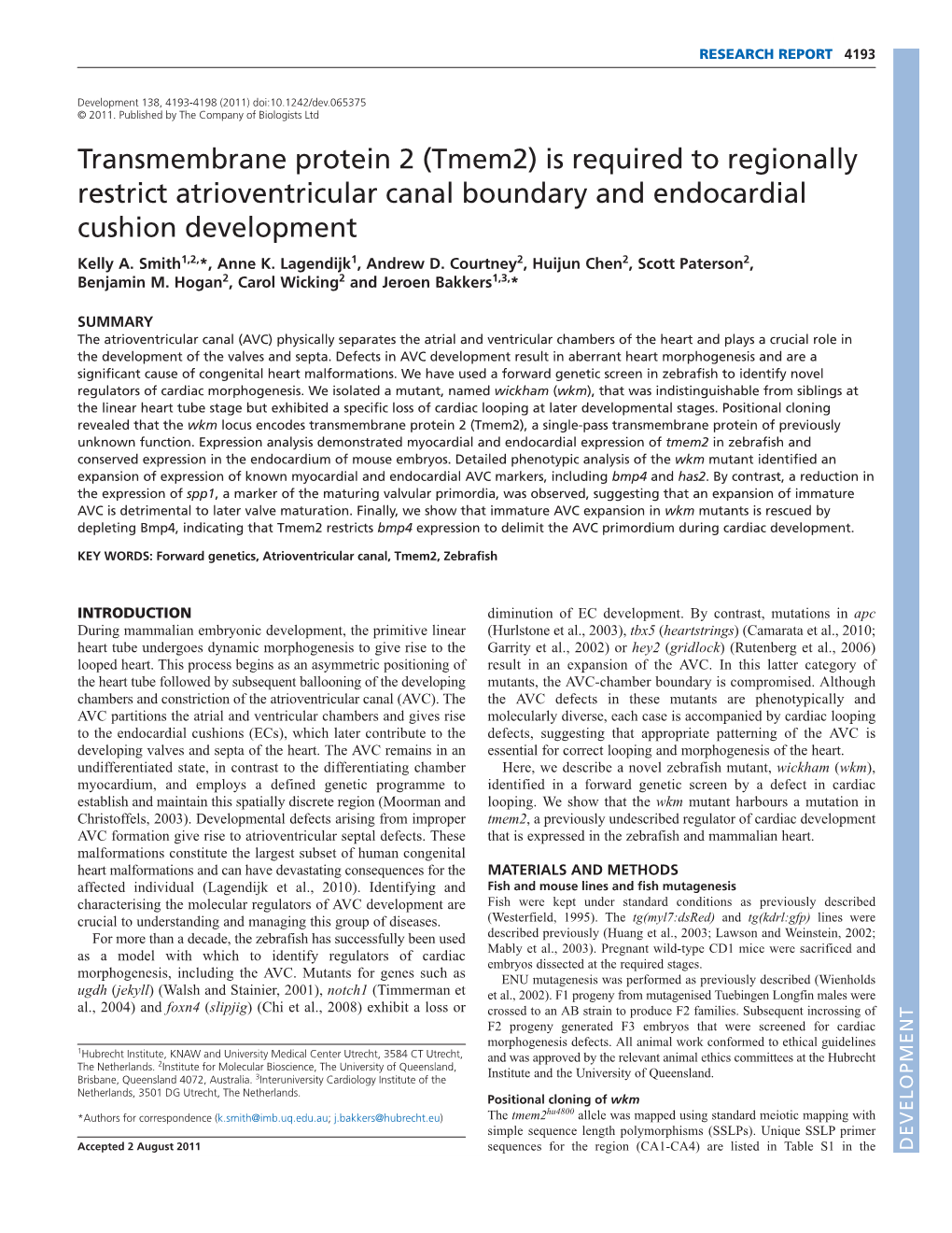 Is Required to Regionally Restrict Atrioventricular Canal Boundary and Endocardial Cushion Development Kelly A