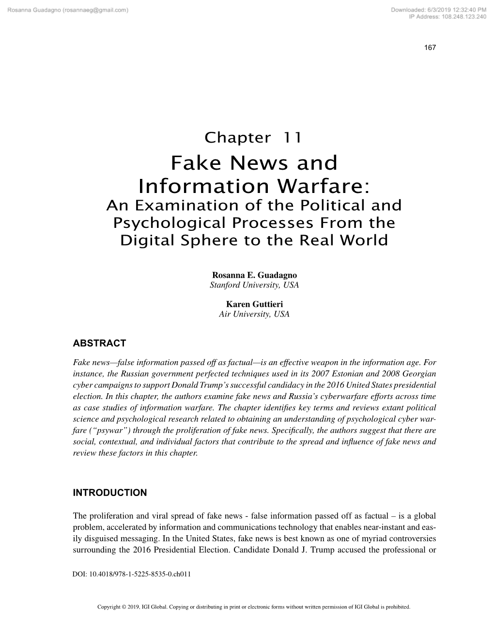 Chapter 11 Fake News and Information Warfare: an Examination of the Political and Psychological Processes from the Digital Sphere to the Real World