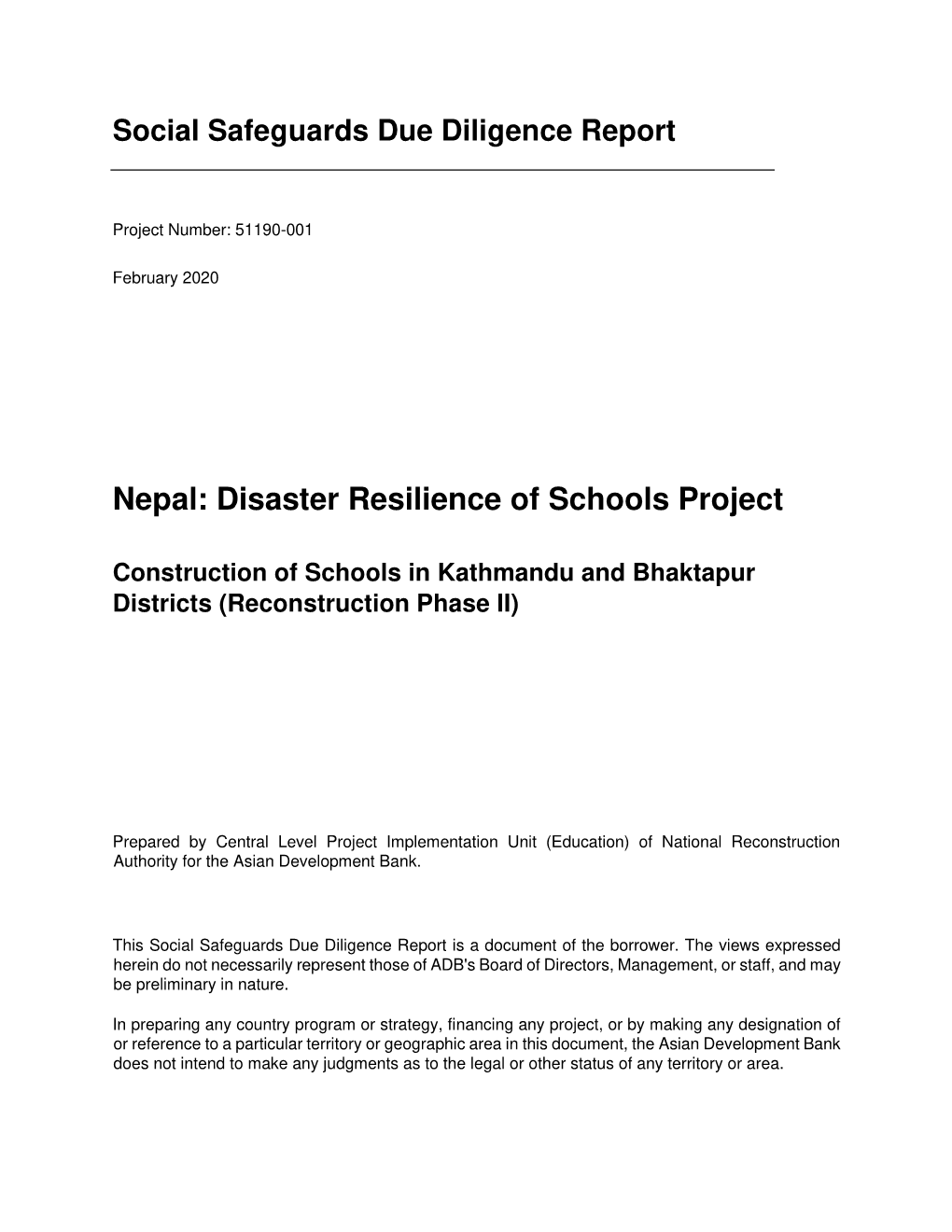 Nepal: Disaster Resilience of Schools Project