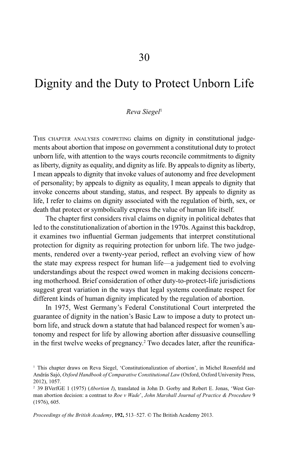 Dignity and the Duty to Protect Unborn Life
