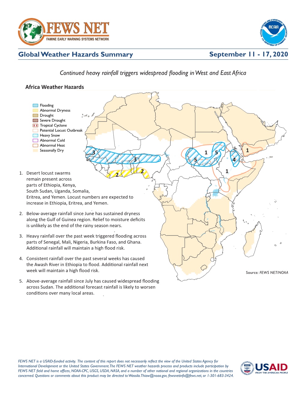 Global Weather Hazards Summary September 11 - 17, 2020