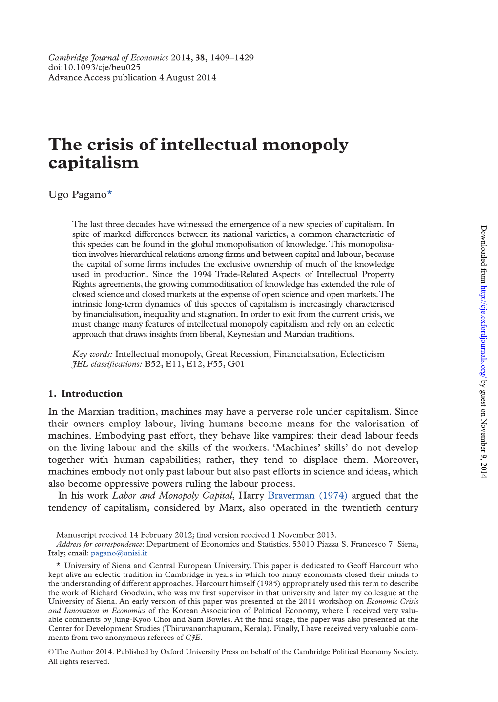 The Crisis of Intellectual Monopoly Capitalism