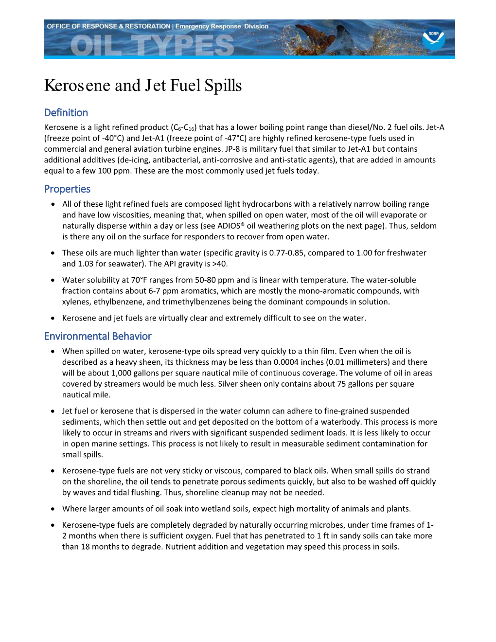 Kerosene and Jet Fuel Spills