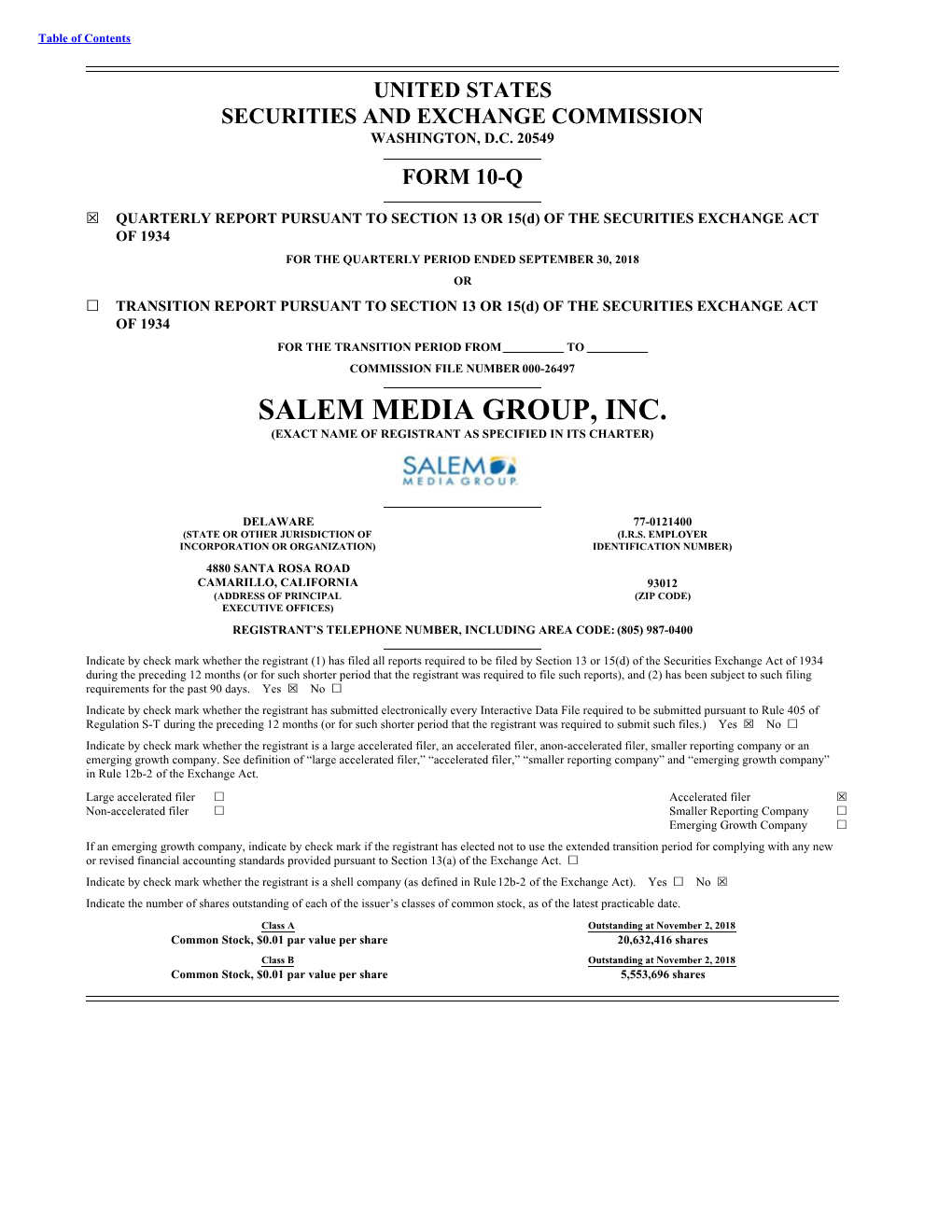 Salem Media Group, Inc. (Exact Name of Registrant As Specified in Its Charter)