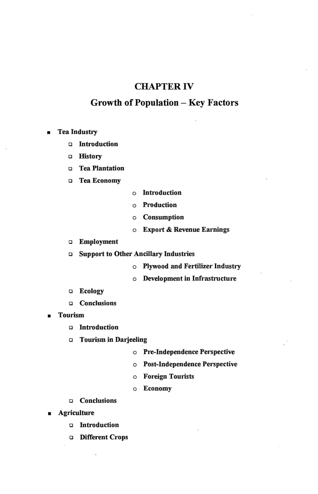 CHAPTER IV Growth of Population - Key Factors