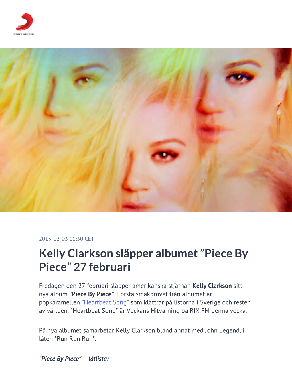 Kelly Clarkson Släpper Albumet ”Piece by Piece” 27 Februari