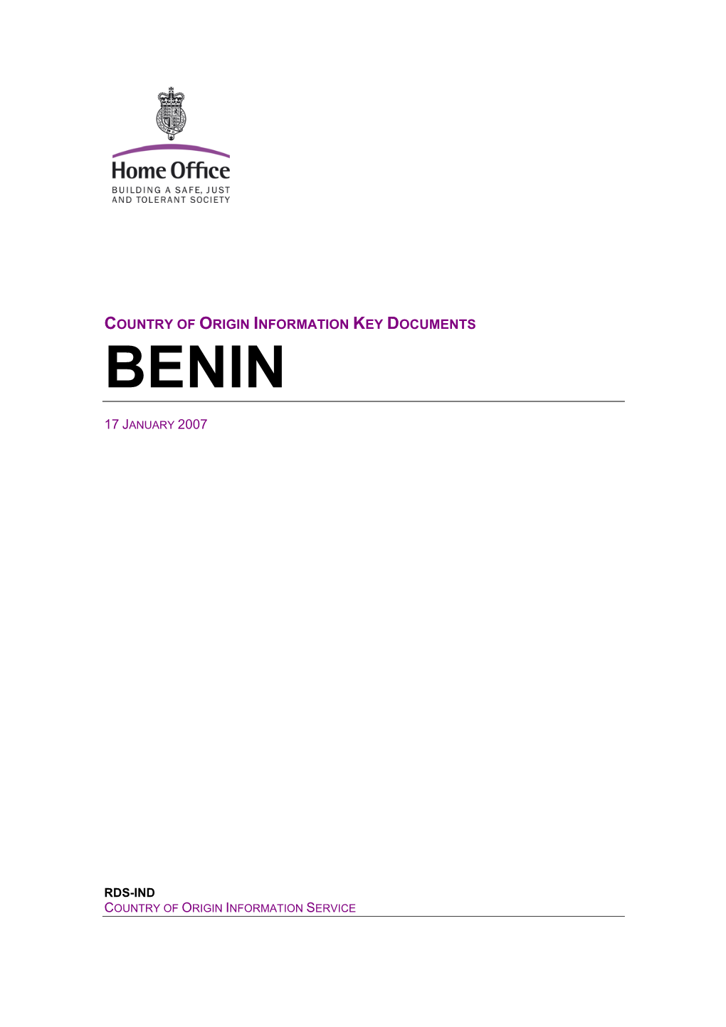 Country of Origin Information Key Documents Benin