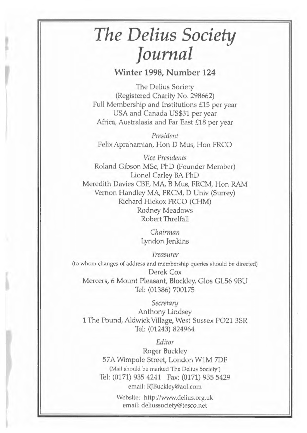 The Delius Society Journal No 61(October1978), That the Present Notes Refer; Not to the Later Series of Recordings for Which the Same Title Was Appropriately Borrowed