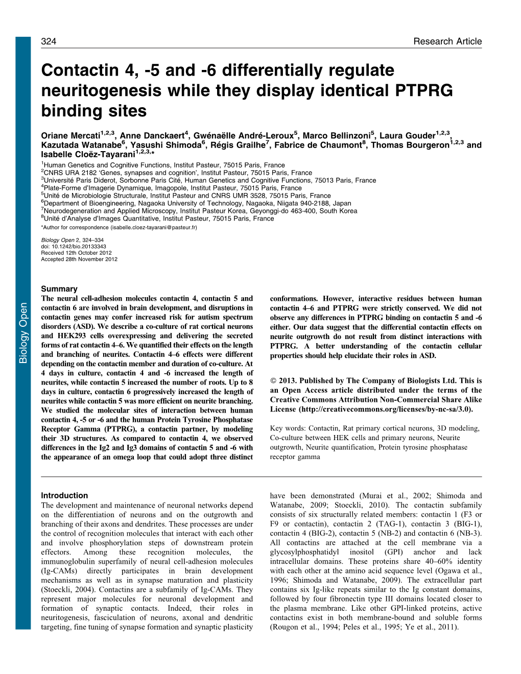 Contactin 4, -5 and -6 Differentially Regulate Neuritogenesis While They Display Identical PTPRG Binding Sites