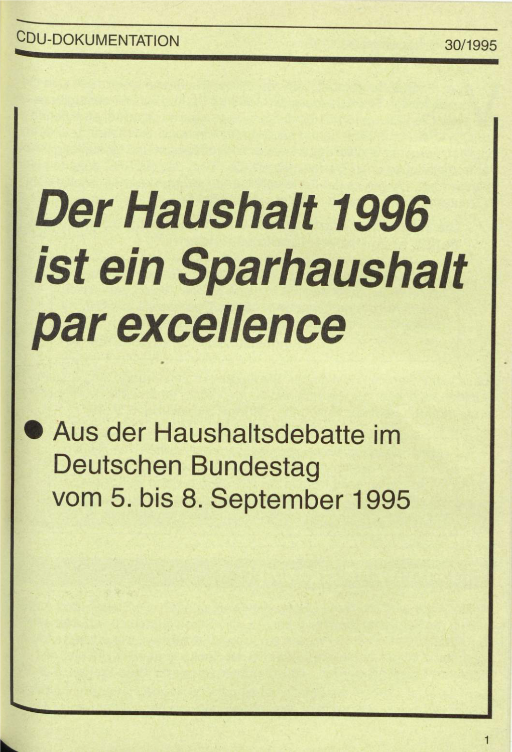 Der Haushalt 1996 Ist Ein Sparhaushalt Par Excellence