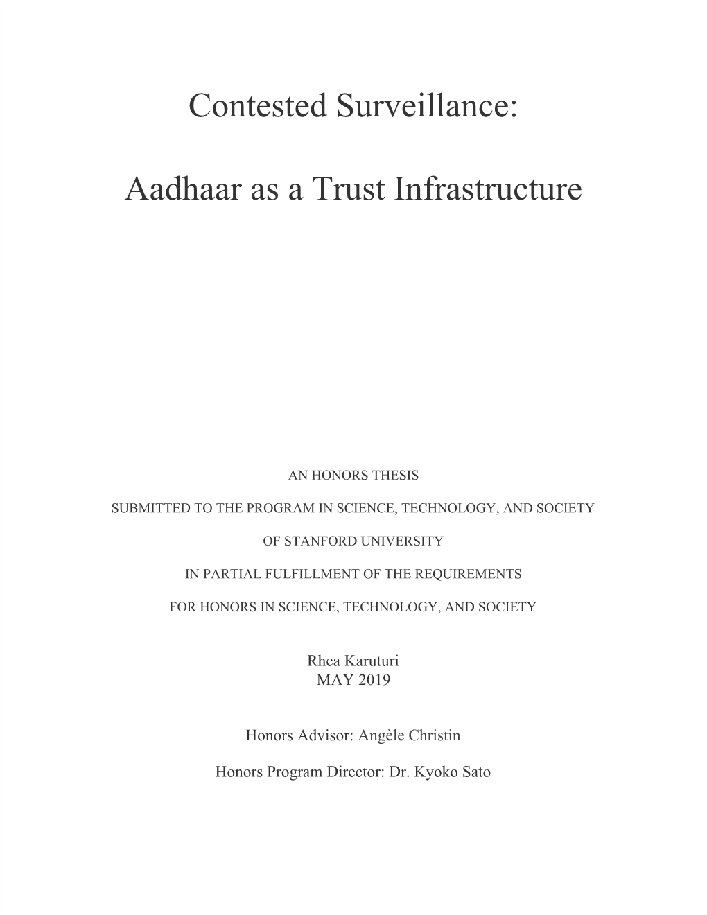 Contested Surveillance: Aadhaar As a Trust Infrastructure