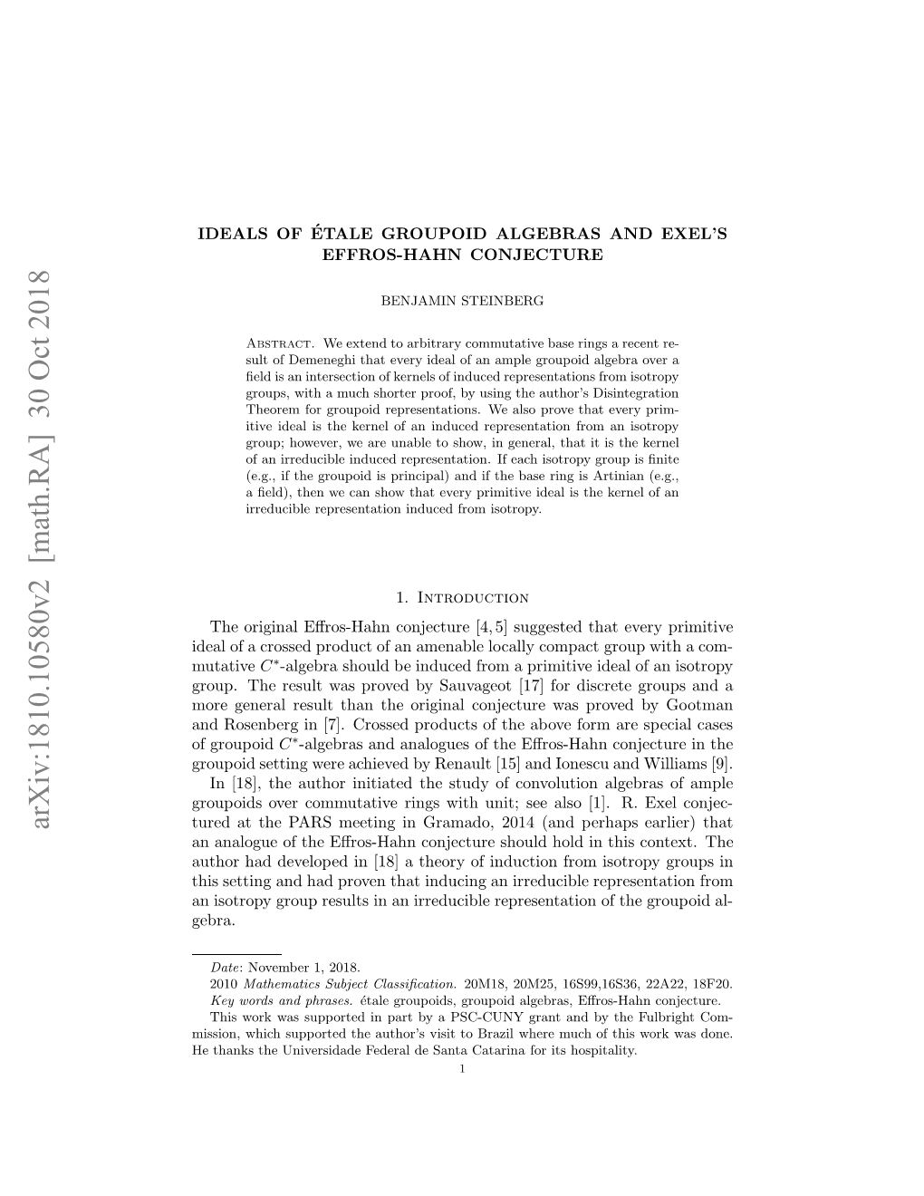 Ideals of Etale Groupoid Algebras and Exel's Effros-Hahn Conjecture