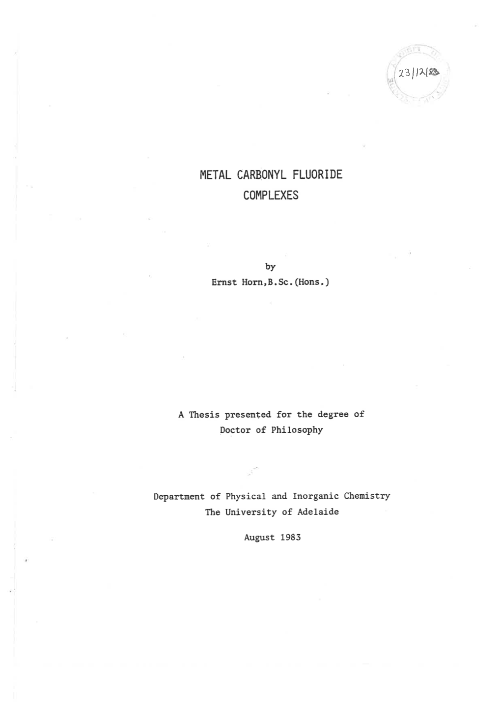 Metal Carbonyl Fluoride Complexes L76