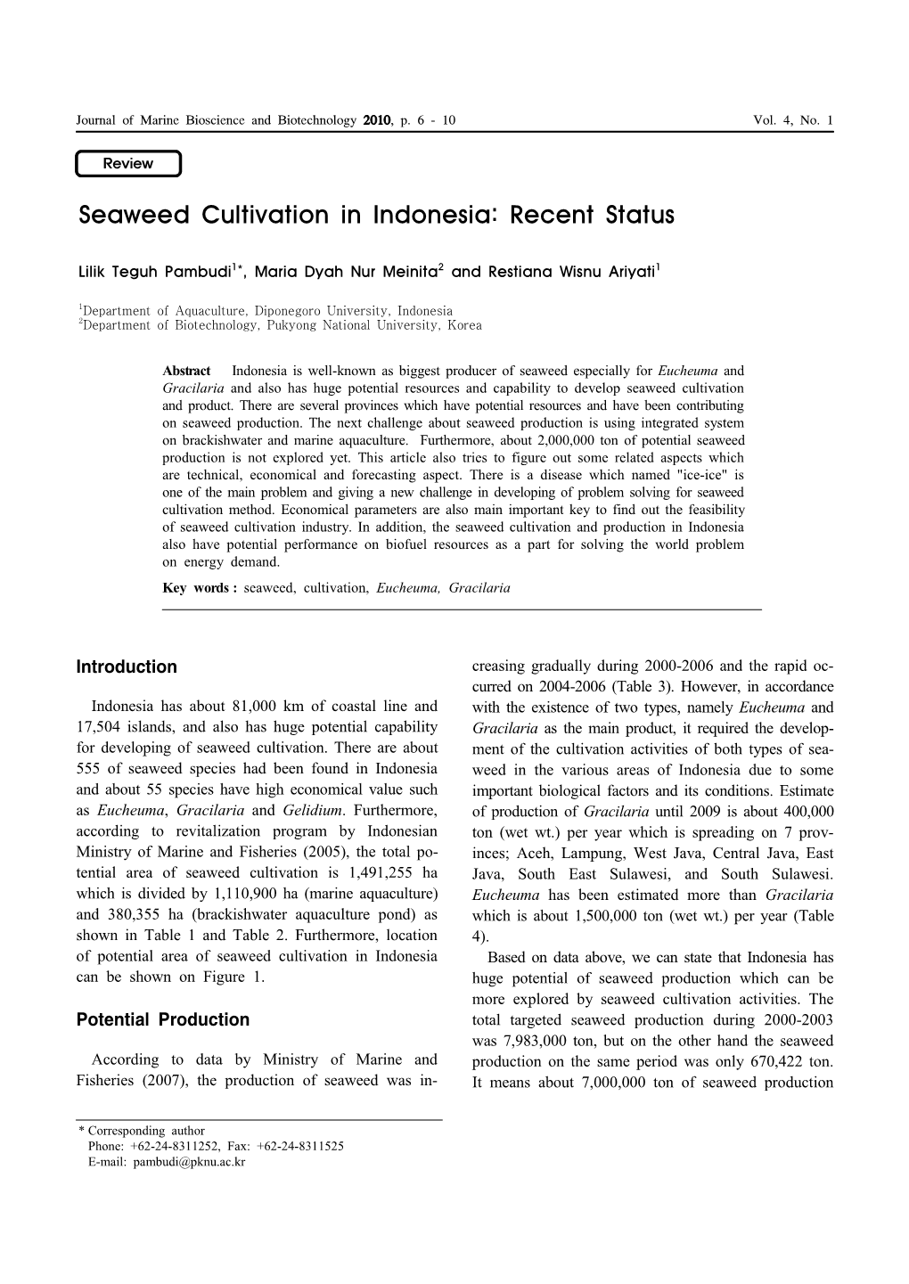 Seaweed Cultivation in Indonesia: Recent Status