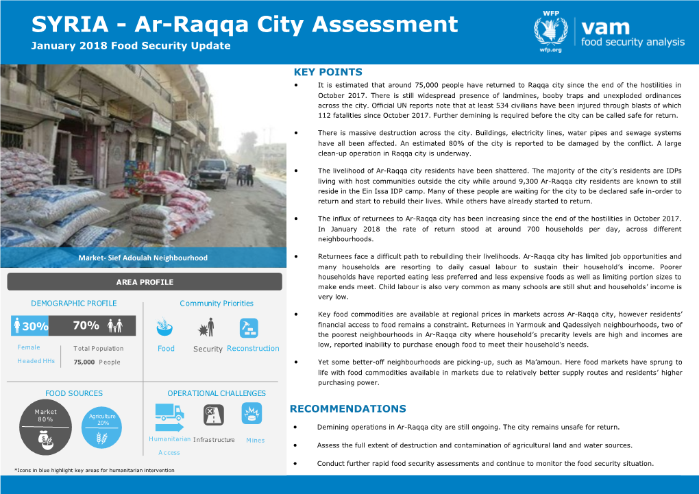 SYRIA - Ar-Raqqa City Assessment January 2018 Food Security Update