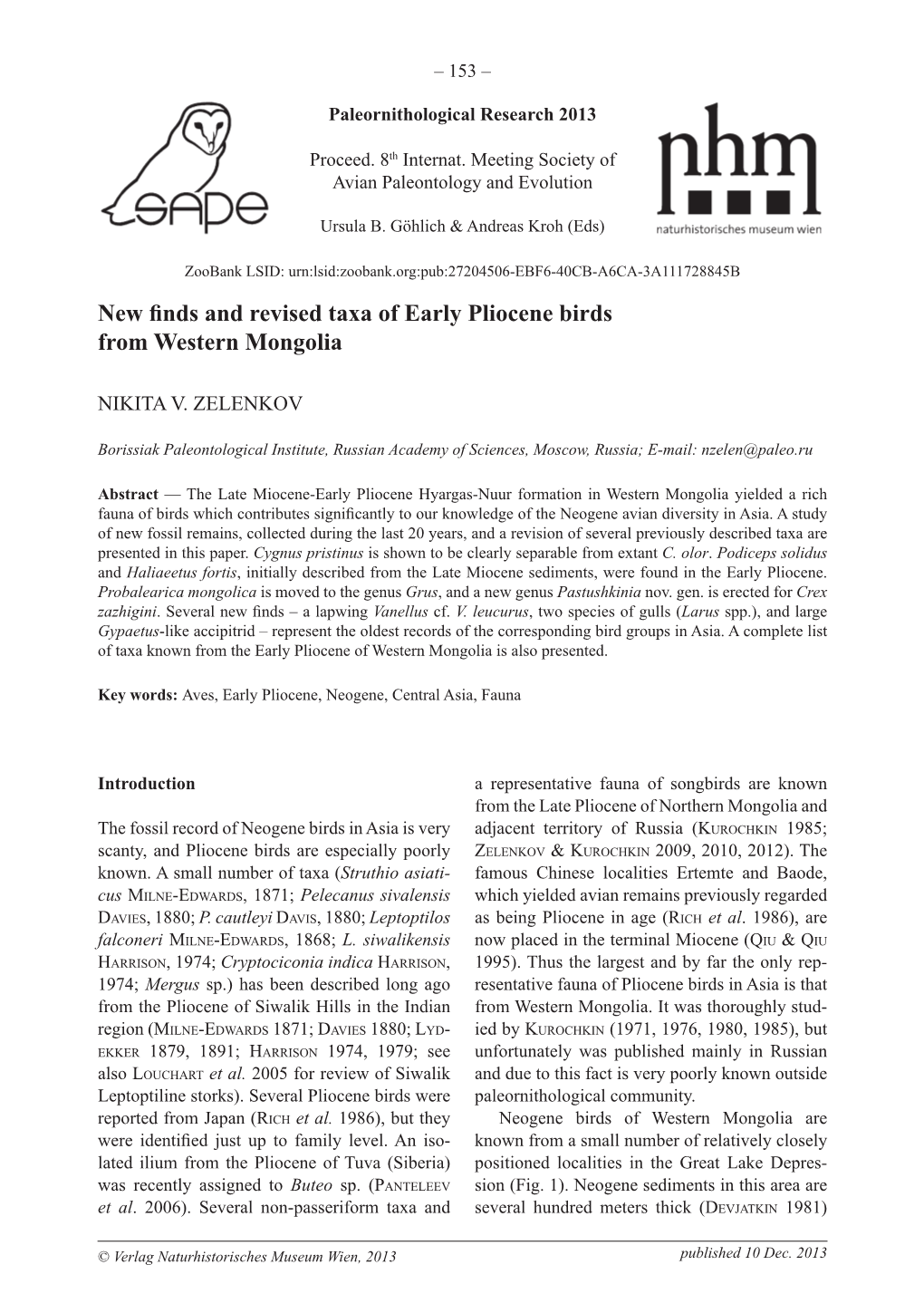 New Finds and Revised Taxa of Early Pliocene Birds from Western Mongolia