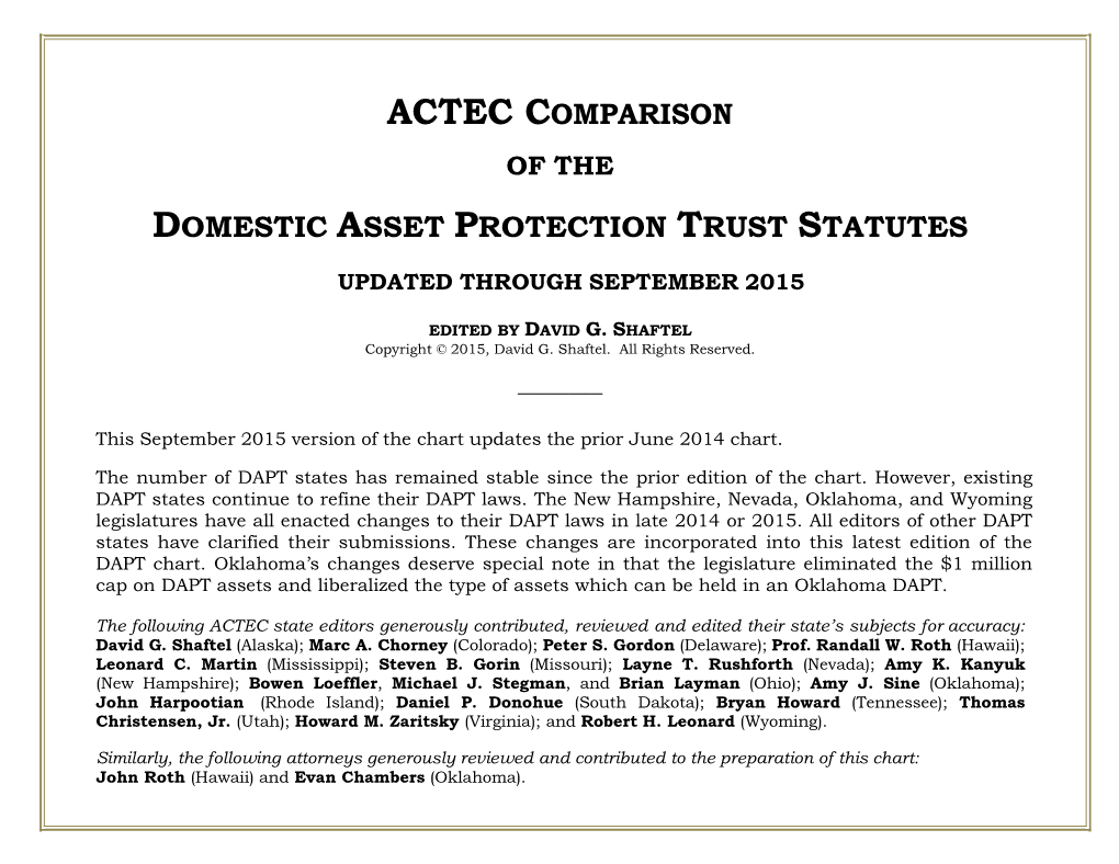 Domestic Asset Protection Trust Statutes