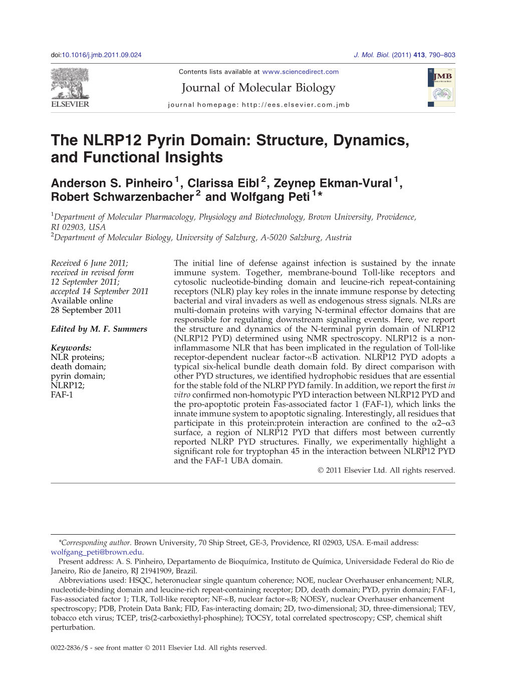 The NLRP12 Pyrin Domain: Structure, Dynamics, and Functional Insights
