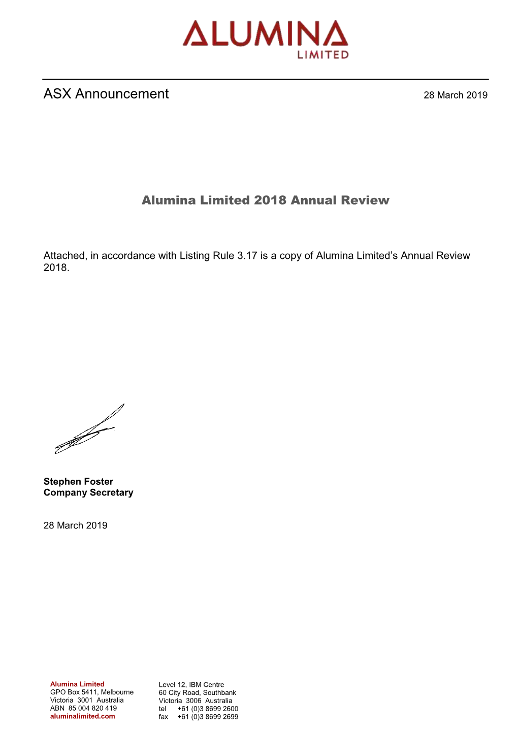 ASX Announcement 28 March 2019