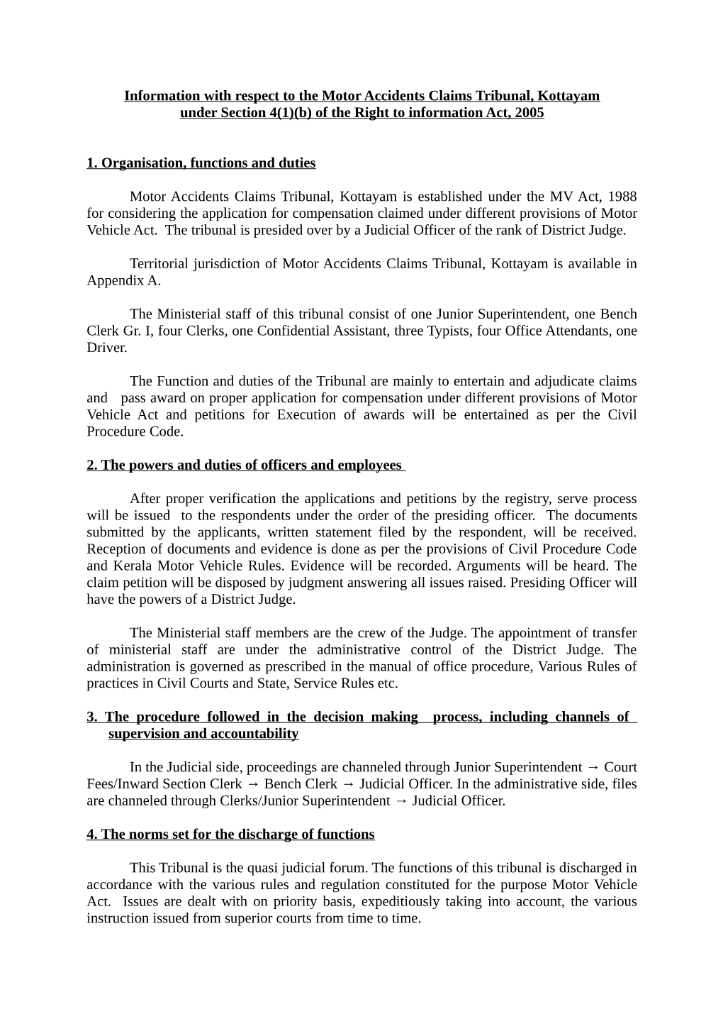 Information with Respect to the Motor Accidents Claims Tribunal, Kottayam Under Section 4(1)(B) of the Right to Information Act, 2005