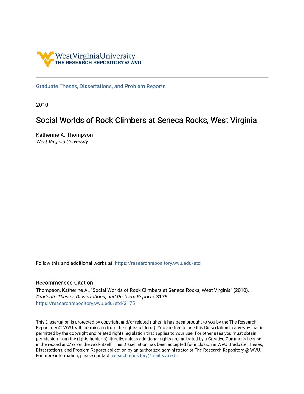 Social Worlds of Rock Climbers at Seneca Rocks, West Virginia