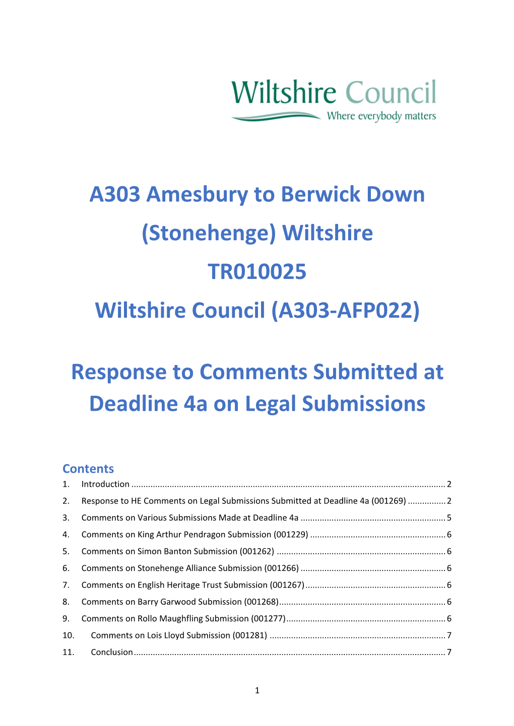 A303 Amesbury to Berwick Down (Stonehenge) Wiltshire TR010025 Wiltshire Council (A303-AFP022)