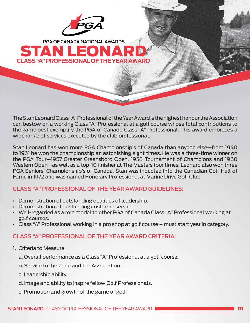 Stan Leonard Class “A” Professional of the Year Award