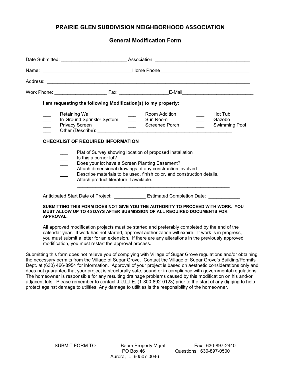 Fence Modification Form