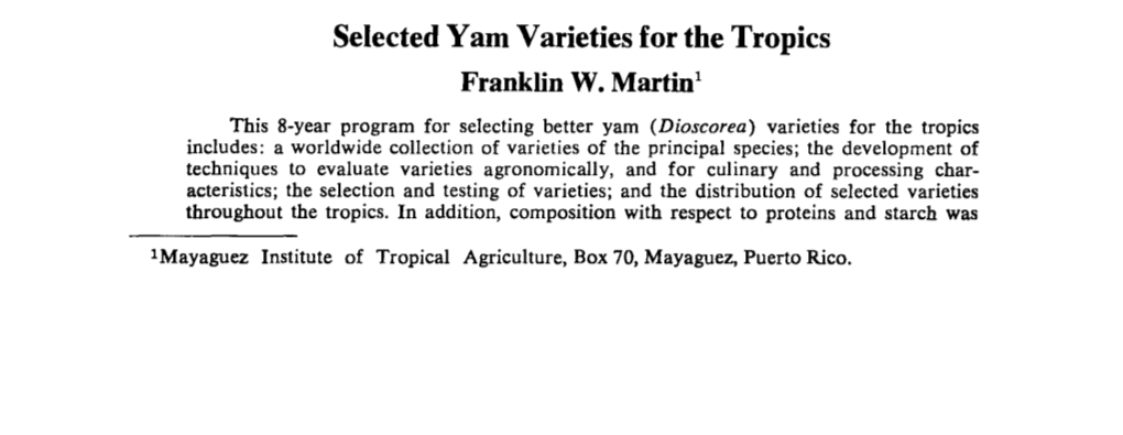 Selected Yam Varieties for the Tropics Franklin W
