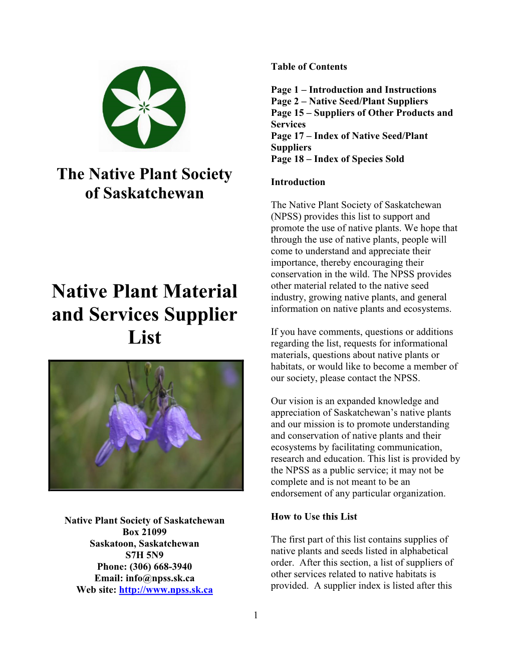 Native Plant Material and Services Supplier List