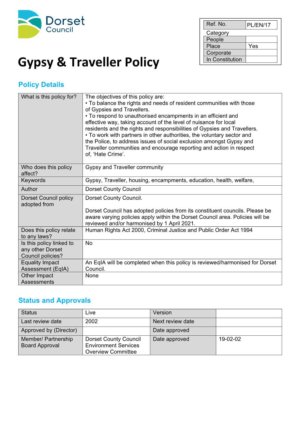 Gypsy & Traveller Policy