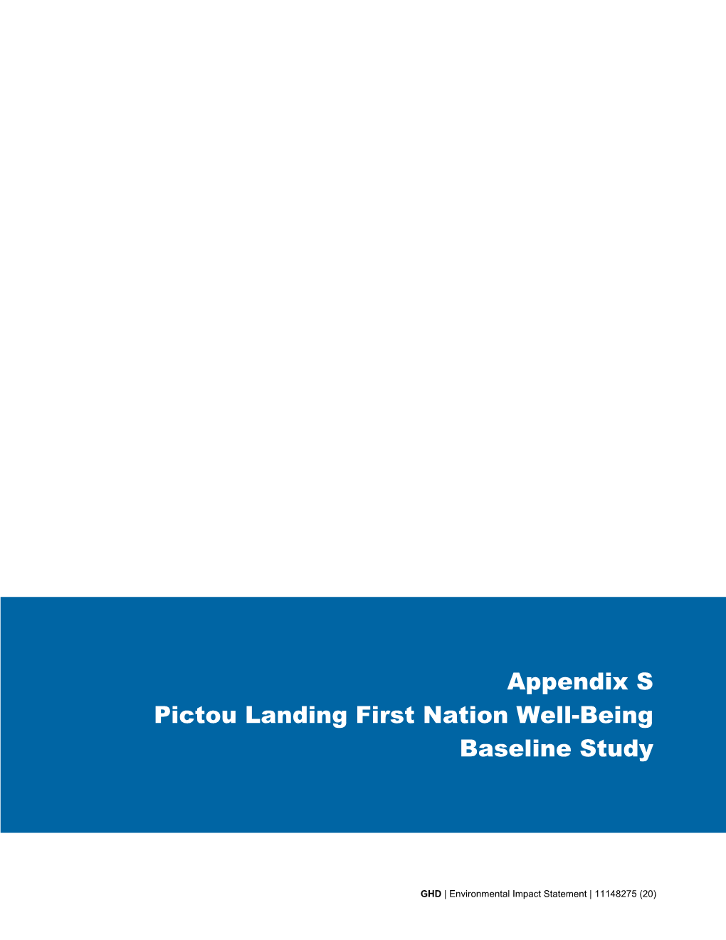 Appendix S Pictou Landing First Nation Well-Being Baseline Study